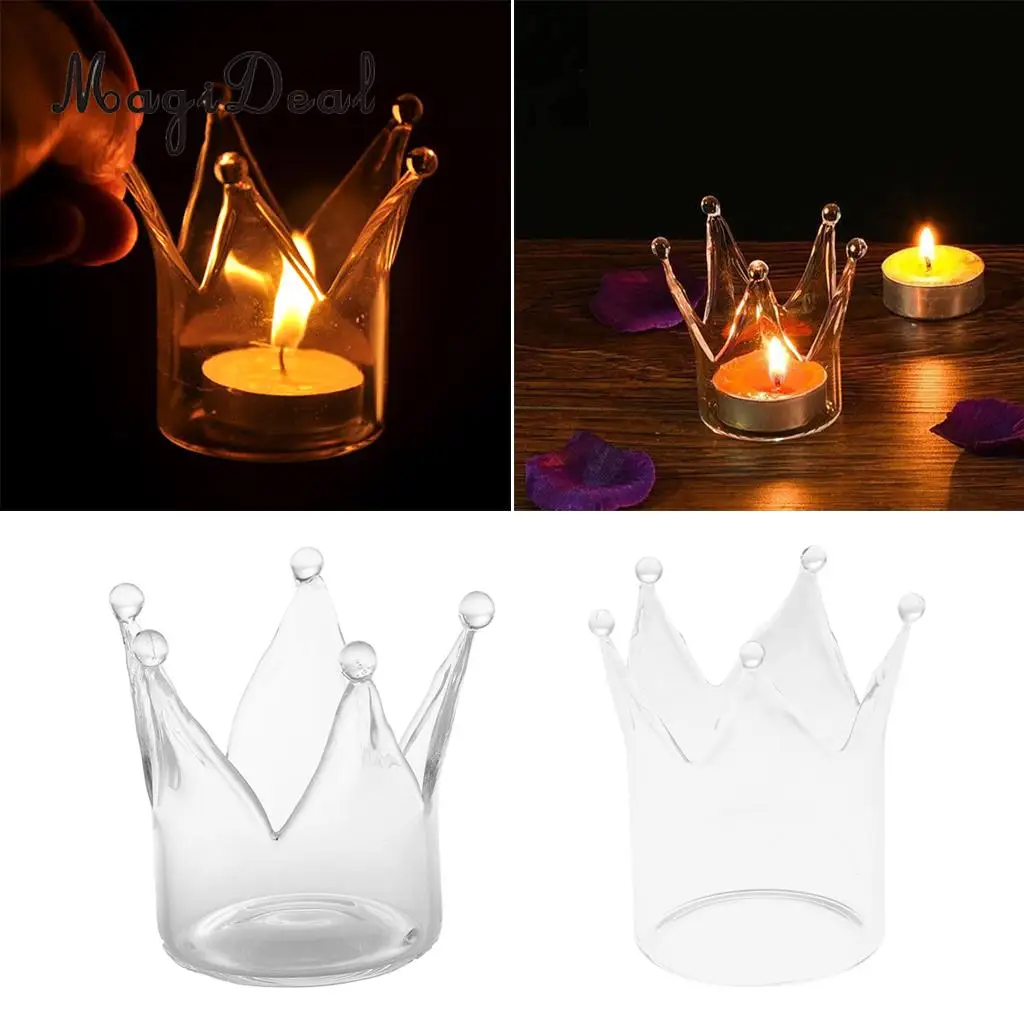 Transparent Glass Crown Shaped Flower Vase Tea Light Candle Holder