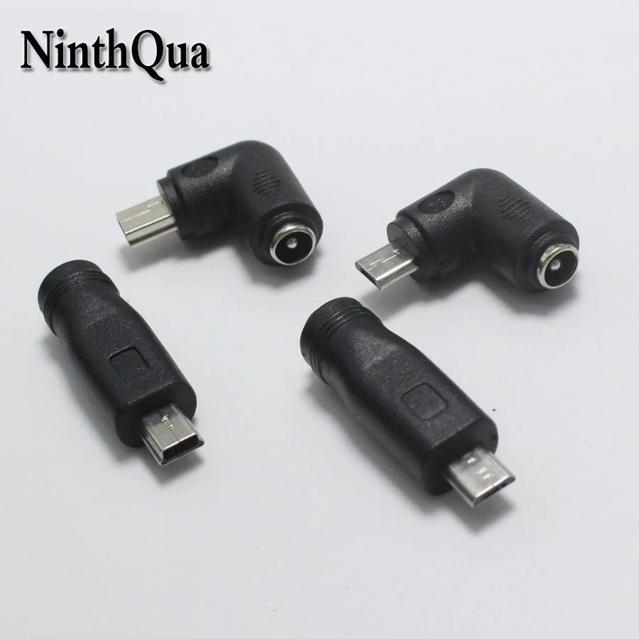 

NinthQua 1pcs 5.5 x 2.1 mm Female to Mini / Micro USB Male 5 Pin DC Power Plug 90 / 180 Degrees Connector Adapter for V8 Android