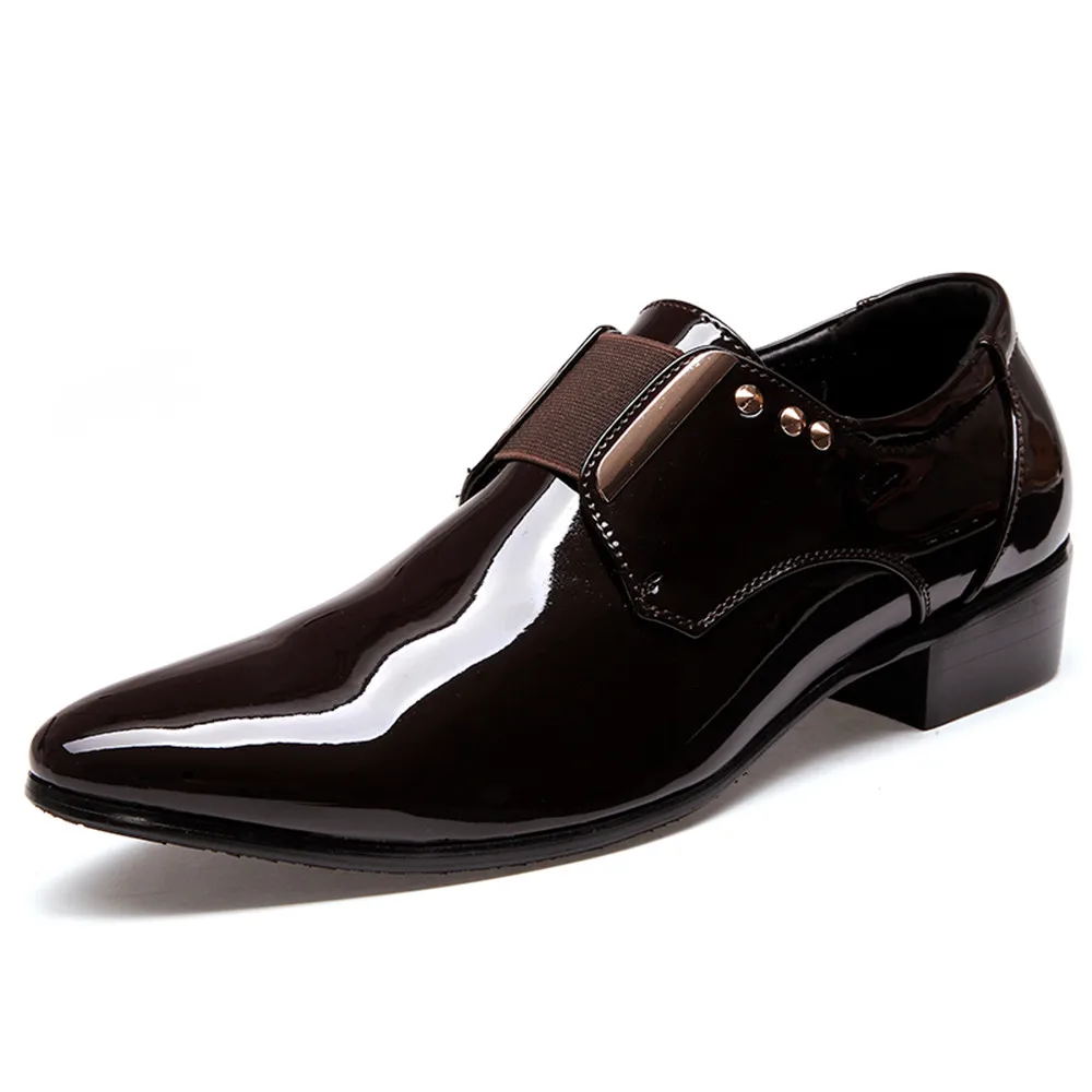 Misalwa/мужские черные модельные туфли из лакированной кожи для отдыха; коричневые мужские эластичные туфли большого размера плюс в стиле дерби; офисные туфли для деловых встреч - Цвет: Brown Formal shoes