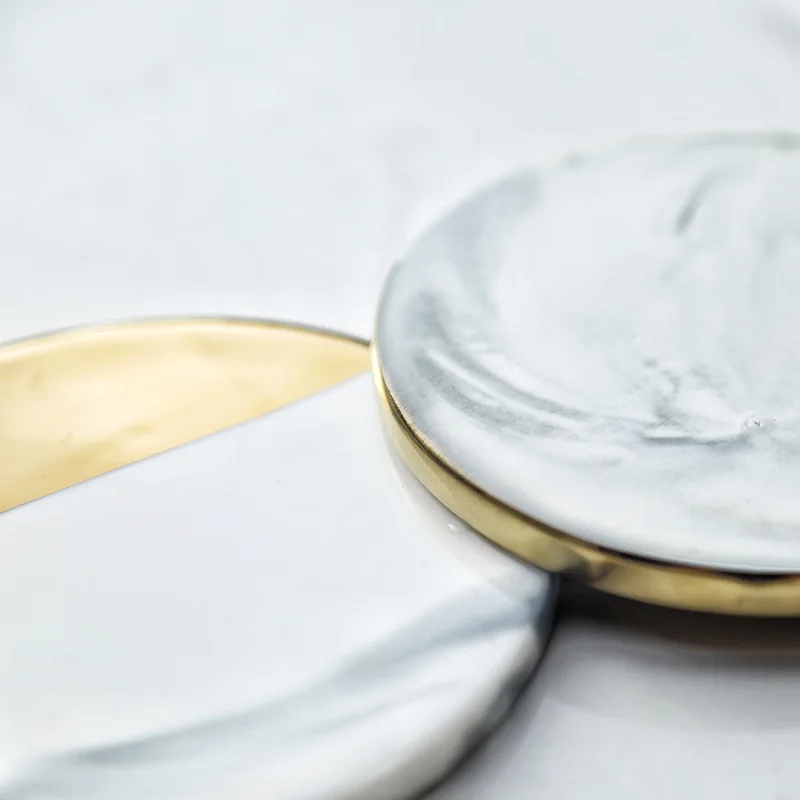 Non-slip Marble Grain Gold Plating Ceramic Coaster Cup Mats Pads Kitchen ToolsXB