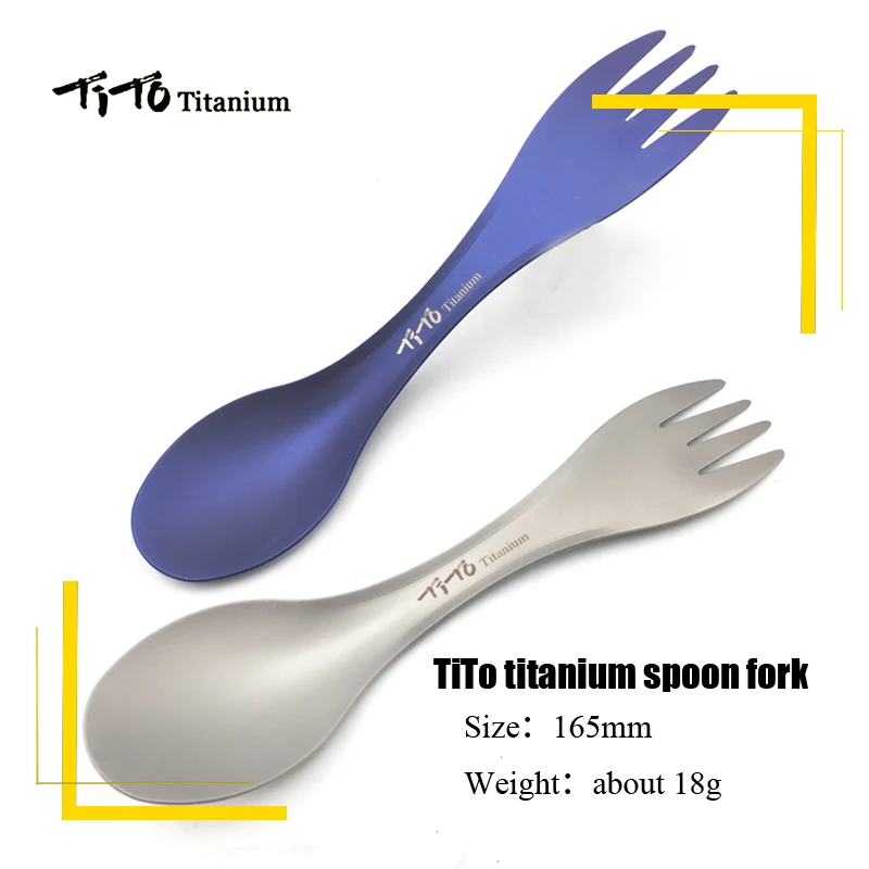 TiTo al aire libre Camping Picnic titanium de la cuchara titanium tenedor ultraligero puro titanium Spork