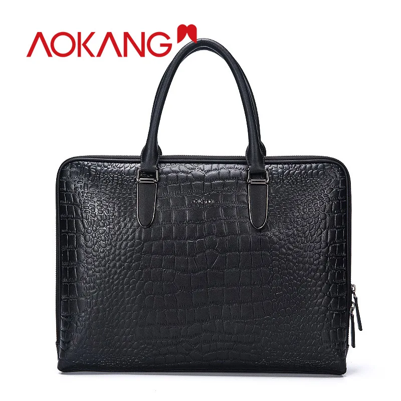 

AOKANG 2019 Business Man Bag black color Mens Leather Briefcase Shoulder Leather Messenger Bags Computer Laptop fashion bags