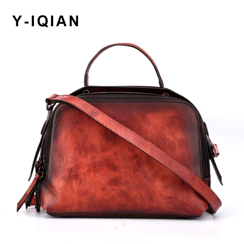 

2018 Genuine Leather women Bag Retro Hand Rub Color Shoulder Crossbody Bags Casual fashion Retro messenger bags leather women
