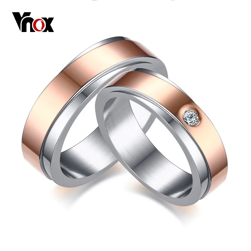 

Vnox Stylish 6mm Wedding Band Ring for Couple Cubic Zirconia Stone Brand Design Stainless Steel Rose Gold-color