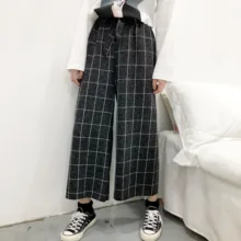 Корейские Японские Женские свободные клетчатые ботильоны брюки оверсайз прямые широкие брюки эластичный пояс галстук-бабочка размера плюс красивые