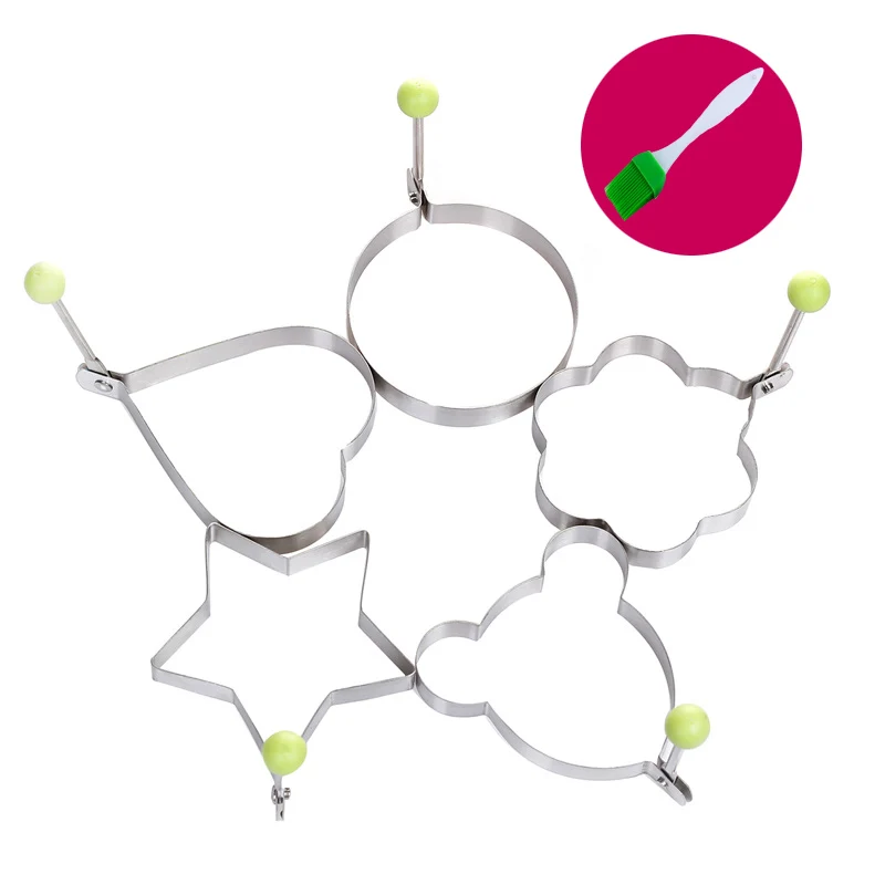 5 шт./партия Форма для яиц из нержавеющей стали круглый цветок сердце Meech Форма Омлет стиль печенья жарки яйцо кольца пресс-формы для приготовления пищи - Цвет: 5molds