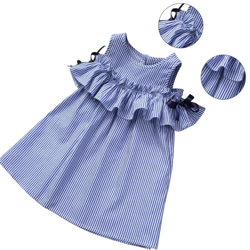 

Cute Kids Girls Striped Camisole Princess Dress Children Girl's Off shoulder Sleeveless Dresses Casual Vestido