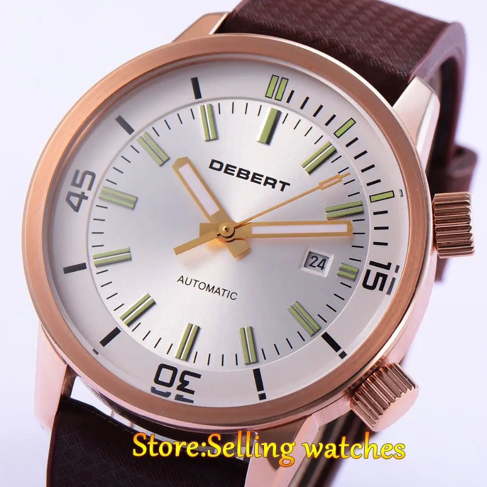 DEBERT 45mm White DIal Miyota 821A Movement Automatic Date Day mens Watch