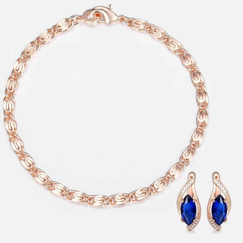 

Davieslee 585 Rose Gold Womens Earrings Bracelets Blue Crystal Fashion Jewelry Gifts Girlfriend Jewelry Sets for Womens LGEF08