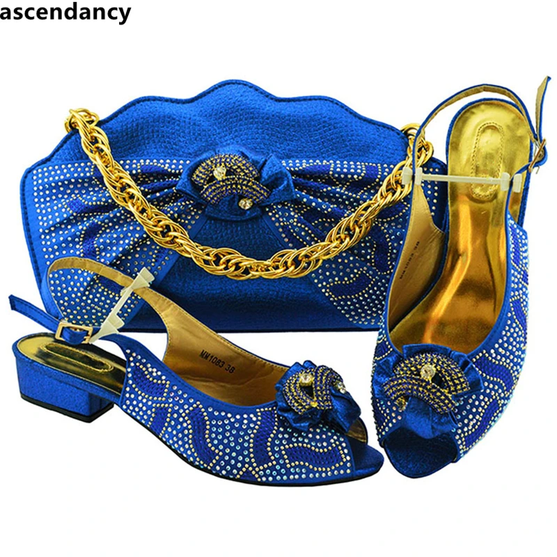 

Italian Shoes with Matching Bags Set Decorated with Rhinestone Ladies Sandals with Heels Nigerian Women Wedding Shoes with Bag