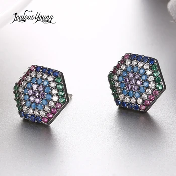 

Druzy Punk Vintage Multicolor Stud Earrings With Black Gun Square Bohimian Africa Earrings for Women CZ Indian Jewelry brincos