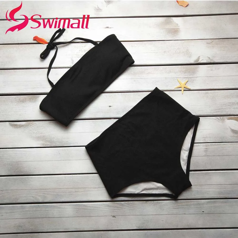 

Sexy 2019 Bikini women solid color hanging neck high waist tube top bikini set swimsuit beachwear summer swimming suit for women
