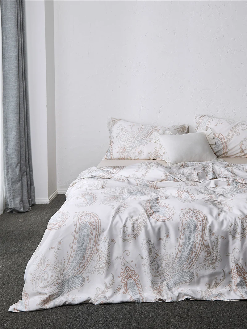 tencel bedding set queen size 4pcs pastoral plant bed linen bed cover