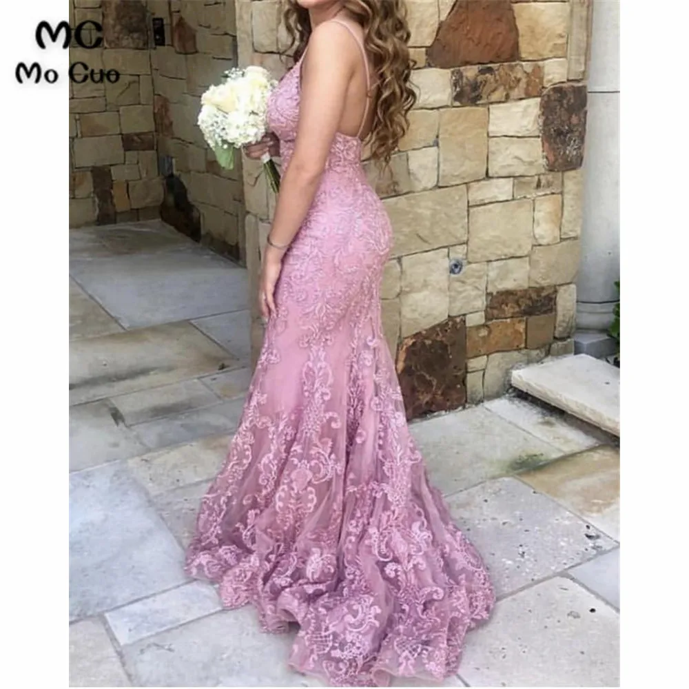 Mermaid Lace Appliques V Neck Prom Dresses (2)