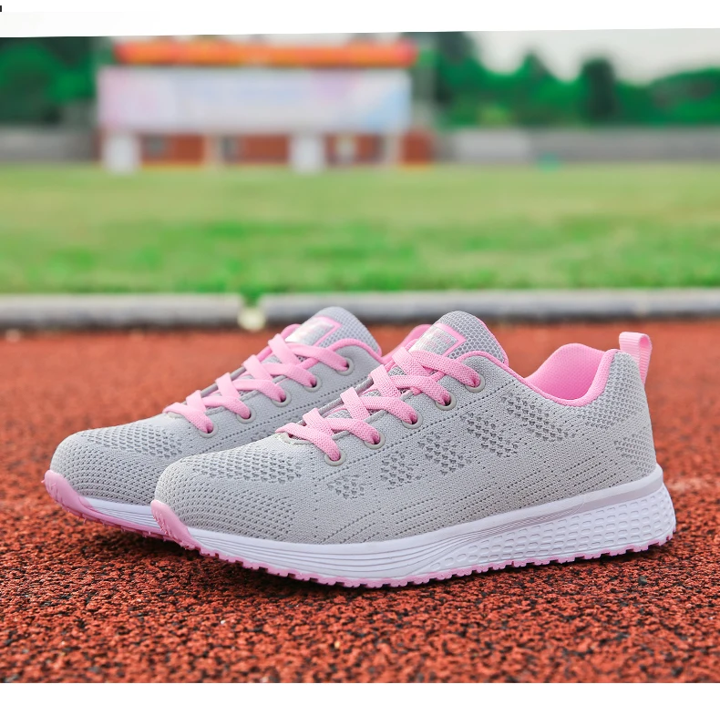 Breathable Walking Mesh Lace Up Flat Shoes Sneakers