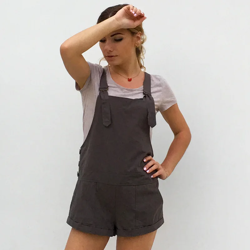 

2019 Europe and The United States New Summer Women's Retro Solid Color Shorts Explosion Models Bib Female Jumpsuit