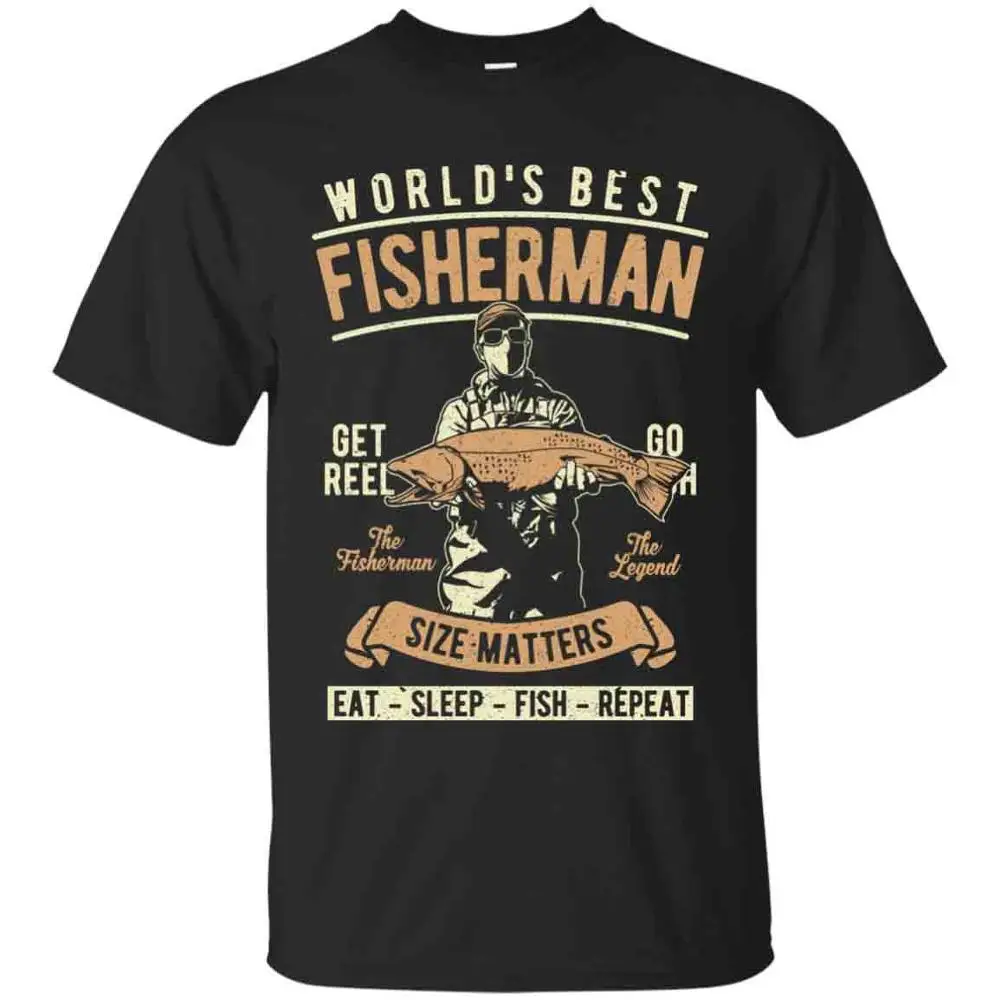 Модная одежда с круглым вырезом Лучший в мире рыбак, Eat Sleep Fish Repeat рубашка, рыбалка мужские дизайнерские футболки - Цвет: black