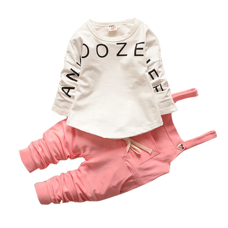2017 new arrival Baby girls sets letter cotton strap suit Korea kids clothes child sets open
