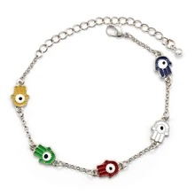 Счастливый глаз Красочные Подвески в виде руки хамсы Фатима браслет Evil Eye для женщин Девушка звено цепи ювелирные изделия EY166