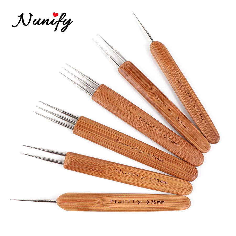 

0.5Mm 0.75Mm Steel Dreadlock Needles 3Pcs/Set Crochet Hook Bamboo Handle Hair Weaving Crochet Needle Dreadlock Tools For Braids