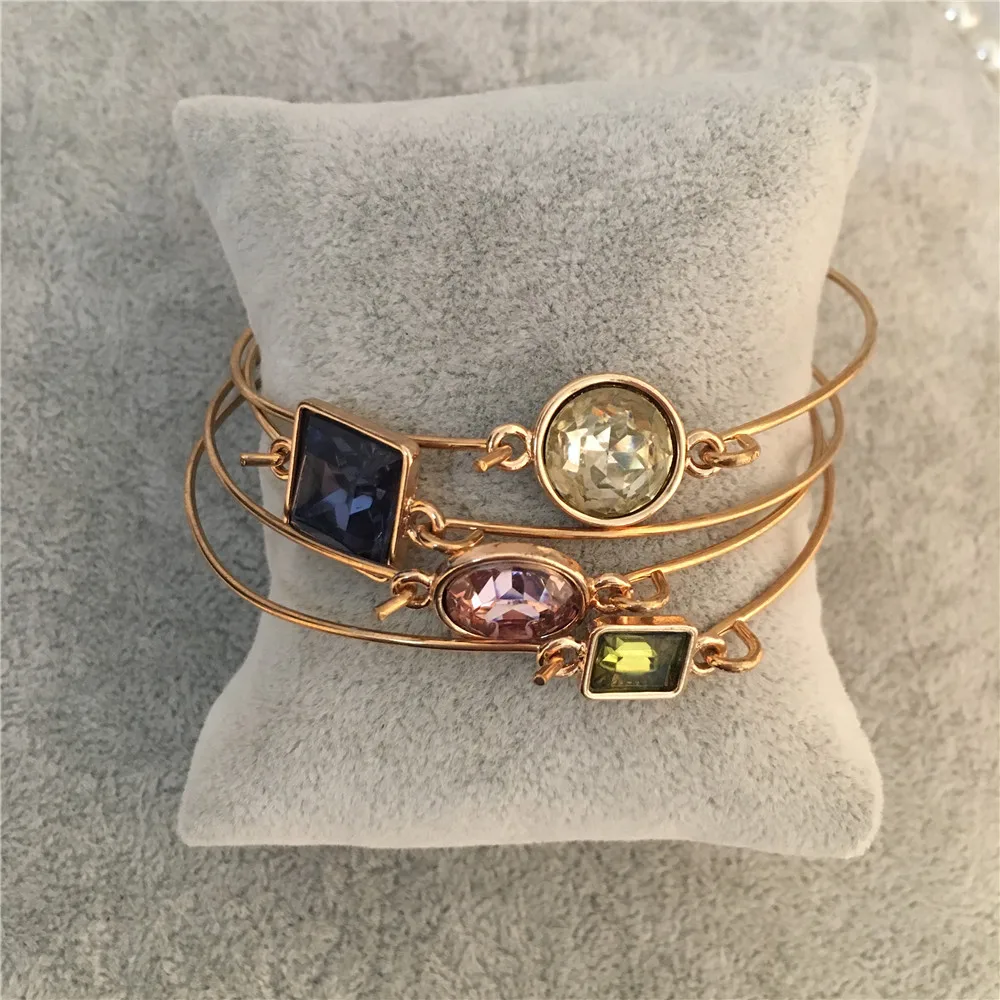 TRENDY BRACELET   GOLD COLOR COLORFUL STONE PENDANT THIN BANGLE 4 IN ONE SET 3