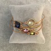 TRENDY BRACELET   GOLD COLOR COLORFUL STONE PENDANT THIN BANGLE 4 IN ONE SET 3