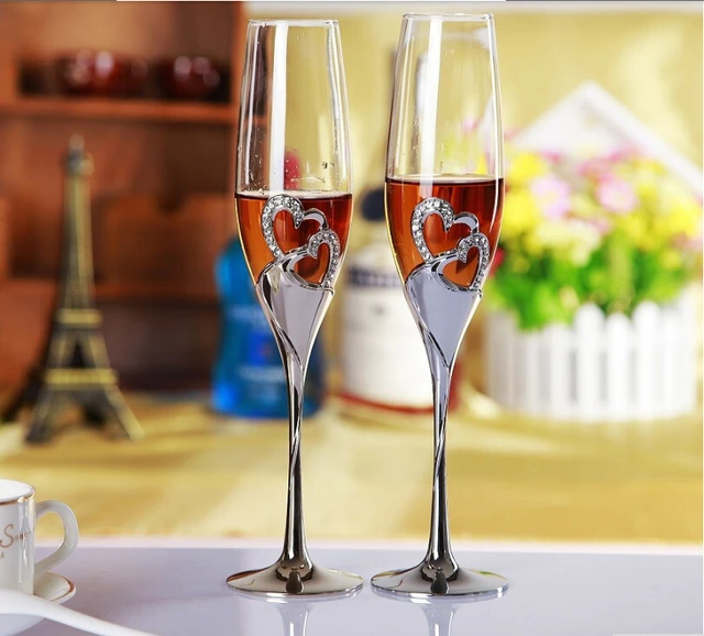 Silver Plated Stain Steel Metal Heart Shape Champagne Gl Silver Plated Stain Steel Metal Heart Shape Champagne Gl Flute For Weddings Or Party