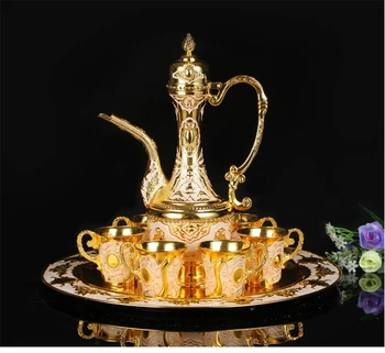 

8PCS/set zinc alloy metal wine set decanter 1 wine pot flagon 6 cups tray drinks ware embossed home decoration distiller