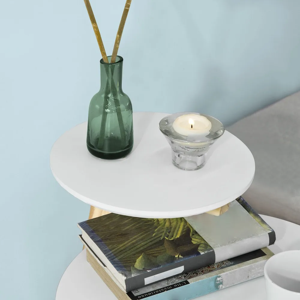 SoBuy FBT53-WN, 2 Tiers Round Wooden Side Table Tea Coffee End Table Living Room Furniture