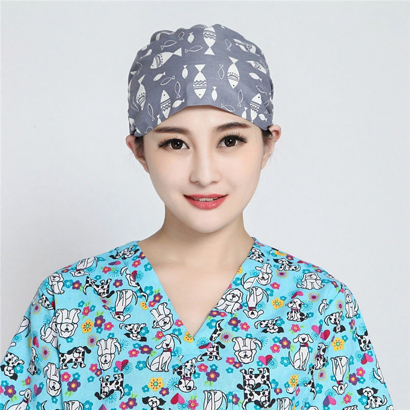 Женские хирургические шапки для медсестер с узором для операционной комнаты, хирургические шапки с эффектом потертости, милый кот, хлопок, один размер, с завязками на спине, шапка для хирургии - Цвет: photo