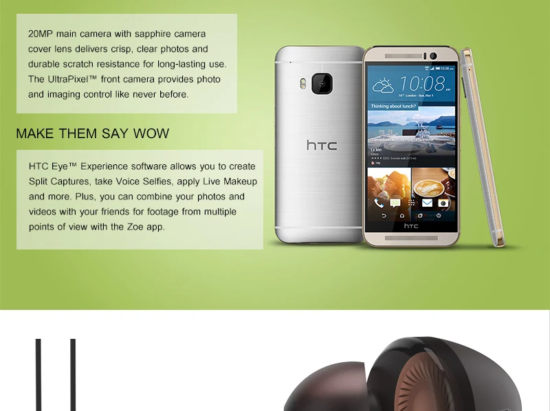 htc One M9 M9W, 4G LTE мобильный телефон, четыре ядра, Snapdragon 810, 3G ram, 32 ГБ rom, 5,0 дюймов, 1080 p, 20 МП, Android смартфон