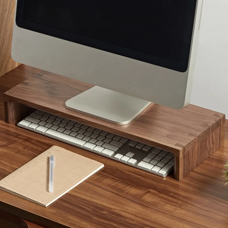 Walnut Solid Wood Computer Monitor Elevates Rack Of Office Desktop