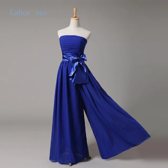 Blue Chiffon Dress Late Evening Pants Bandage Beautiful Blue Chiffon Dress Late Evening Pants Bandage Beautiful Combination Of Bow Waist Coat