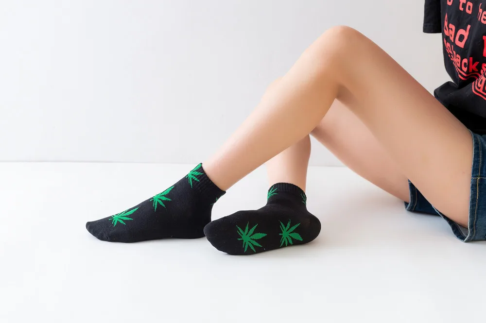 Moda Socmark летние женские мужские забавные носки до щиколотки конопляные Meias длинные Happy Maple Leaf sokken хлопковые травяные белые черные носки
