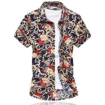 

Summer Men Floral Dress Shirts Short Sleeve Luxury Mercerized Cotton Blouse Social Slim Fit Big Size 5XL 6XL Summer Clothes