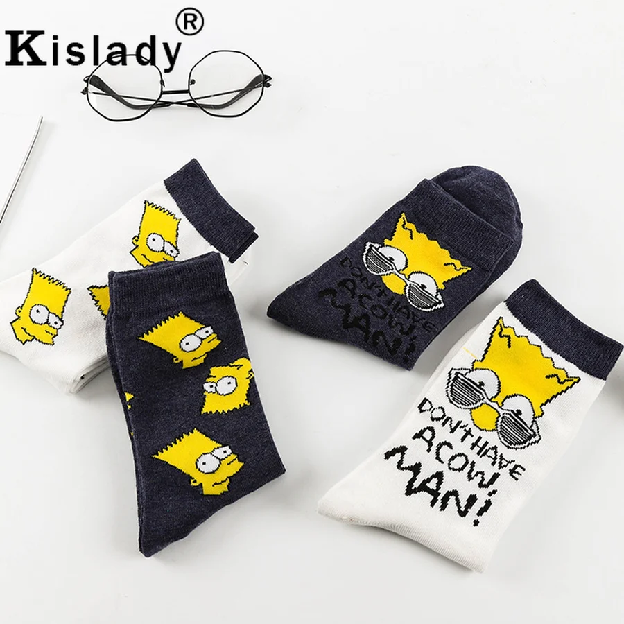 Модные женские забавные носки с героями мультфильма Симпсоны Kawaii корейские японские пушистые носки милые рождественские носки уличная одежда нижнее белье