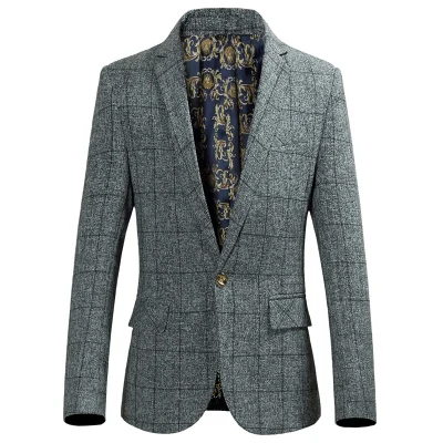 light Grey Для мужчин костюмы Slim плед шаблон Бизнес повседневные платья высокого качества Пиджаки для женщин серый Осень Лидер продаж большие размеры пиджак мужской 4XL - Цвет: light Grey