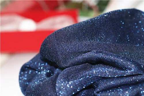 Cakucool, трикотажная рубашка для женщин, серебряный люрекс, весенние топы, длинный рукав, круглый вырез, блуза, тонкая, короткая, блестящая, Корейская, пуловер, блузки, Femme - Цвет: navy blue