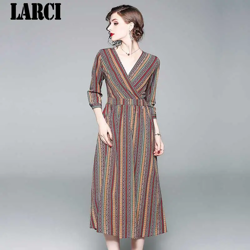 Женское длинное летнее платье в полоску с v образным вечерние вырезом Vestido Longo Roupas