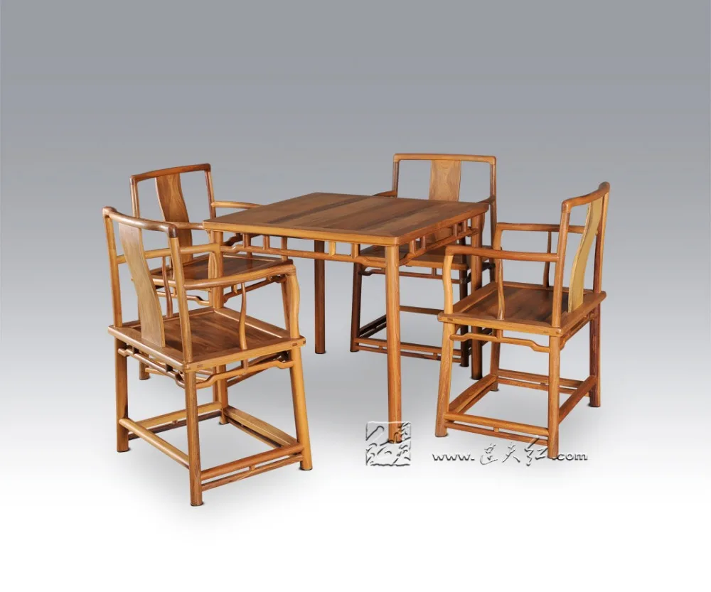 1 Table +4 Chair Dining Living Room Set Redwood Mahogany Furniture China Retro Rosewood Desk and Solid Wood Back Armchair Wooden