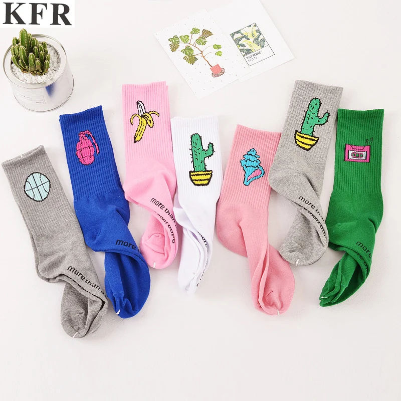 Новинка, милые хлопковые носки для мужчин и женщин, короткие забавные женские носки в стиле Харадзюку, кактус, банан, розовый и белый цвета