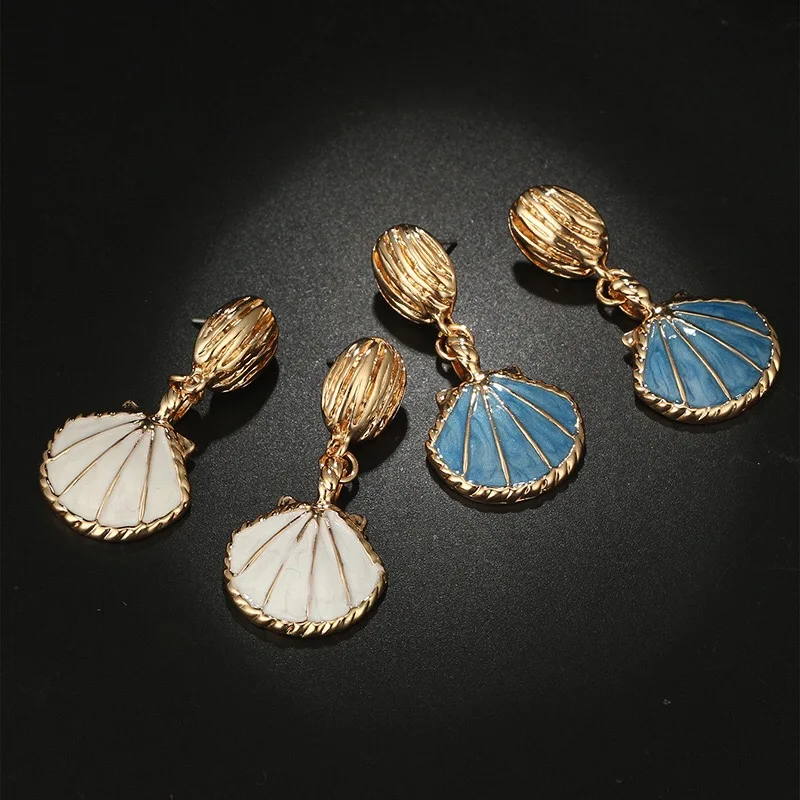 

10pairs Fashion high quality gold tone enamel sea shell summer style Earrings Set jewelry for girl's gift