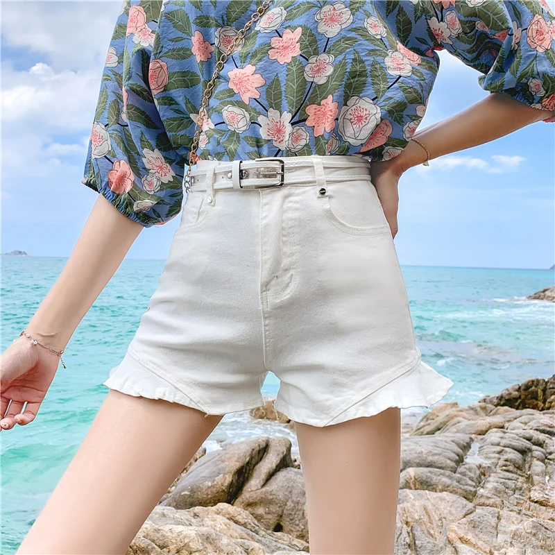 AreMoMuWha Denim Shorts Female Summer Korean Version S-5XL Students Ruffled High Waist Was Thin A Word Wide Leg Hot Pants MH421