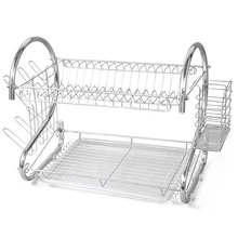GSFY! Neue 2 TIER CHROM TELLER BESTECK TASSE ABTROPFFLÄCHE RACK TROPFSCHALE PLATTEN HALTER UK