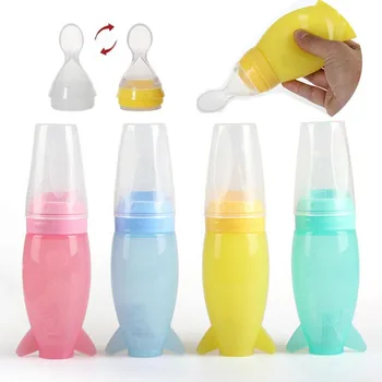 

120ML New Baby Toddler Squeeze Feeder Silicone Spoon Bottle Feeding Dispensing Spoons BPA Free Baby Utensils Rice Cereal