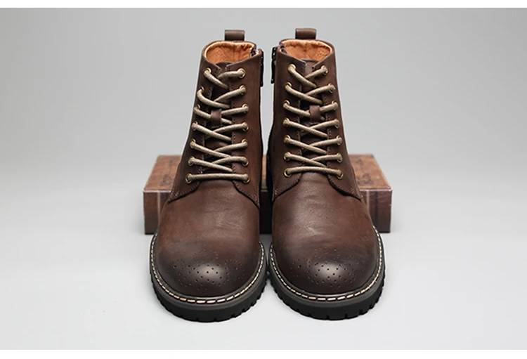 Tauntte Winter Cow Leather Ankle Boots Men Retro Bullock Carving Flower Martin Boots botines hombre bota masculina erkek bot -