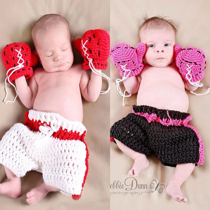 Шапка-скафандр для фотосъемки новорожденных мальчиков и девочек, вязаная крючком одежда, боксер, боксерские перчатки+ штаны, комплект для малышей