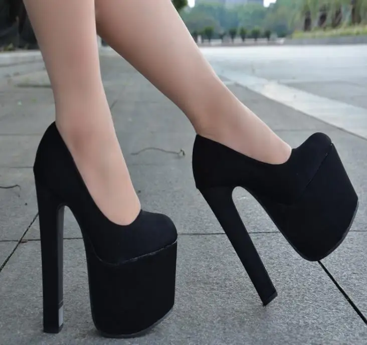Super high heels sexy nightclub shallow mouth thick with single shoes female waterproof platform suede round head high heel wome