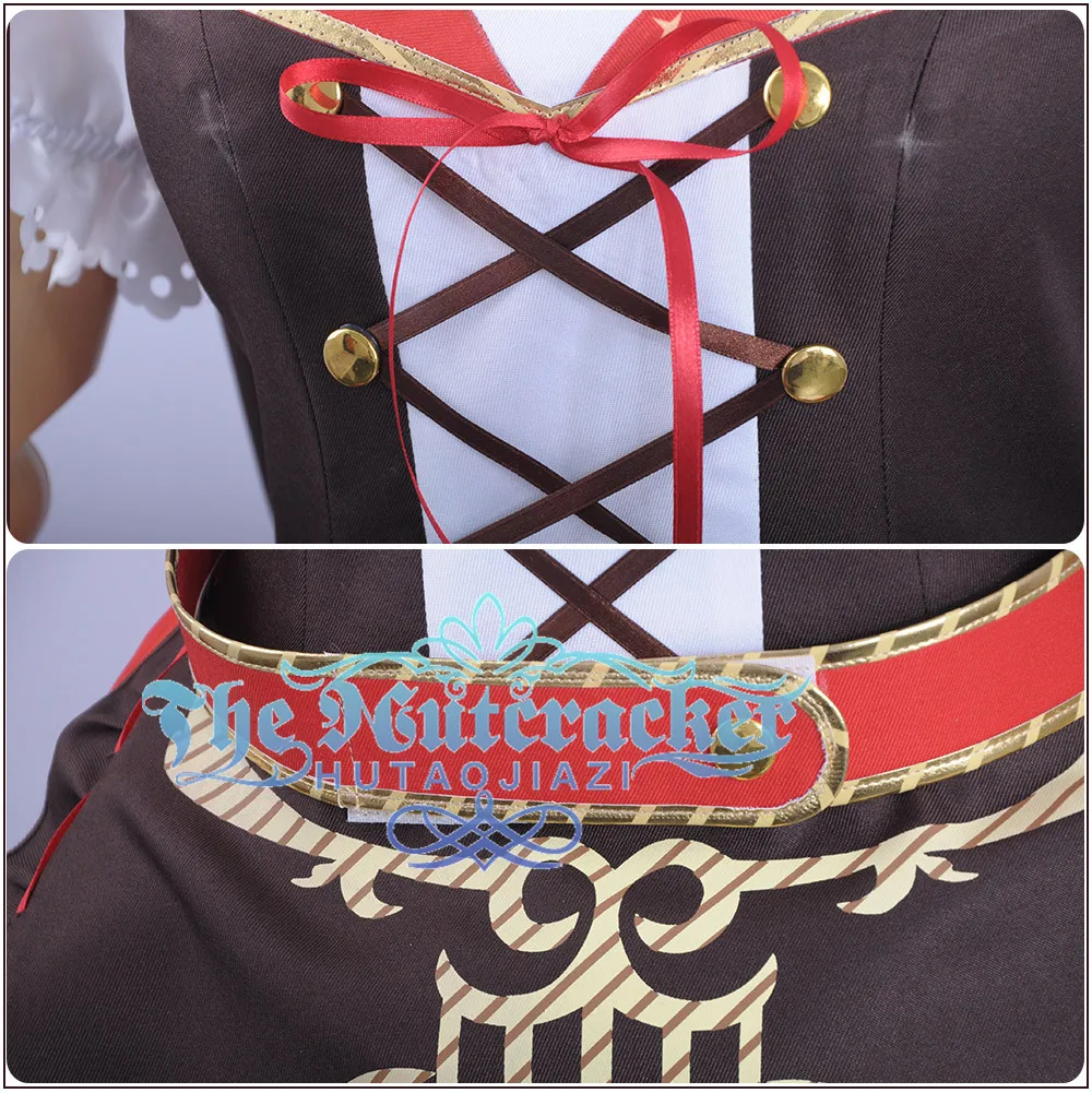 x_07Game LoveLive!Sunshine!! Aqours Bremen Band Kurosawa Dia Cosplay Costume Women Short Sleeve Dress Apron Red Skirt Socks Hairpin (6)