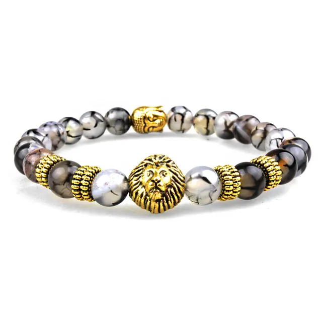Sn0630 New Lion And Buddha Bracelet Gold Er Sn0630 New Lion And Buddha Bracelet Gold Er Stretch Black Line